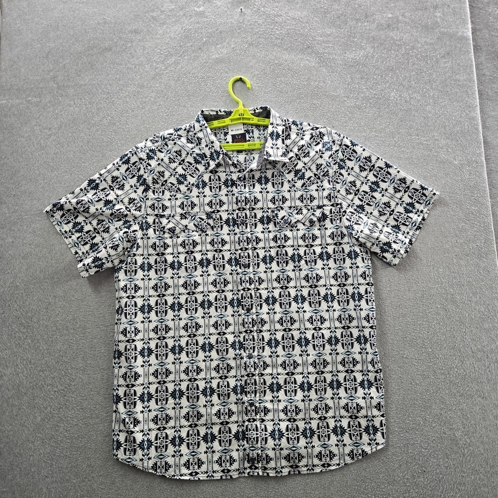 Moon Shine Men Button Up Shirt XXL White Geometric‎ Short Sleeve Logo